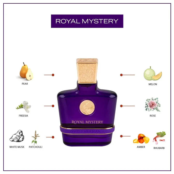 Swiss Arabian Royal Mystery Eau De Parfum For Women - 100 ML - box and bottle packaging