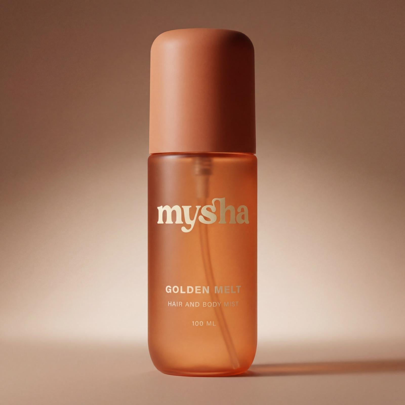 MYSHA Golden Melt All Over Spray, Warm Spicy Gourmand Mist, 100mL bottle product photo, 100 mL / 3.4 fl oz