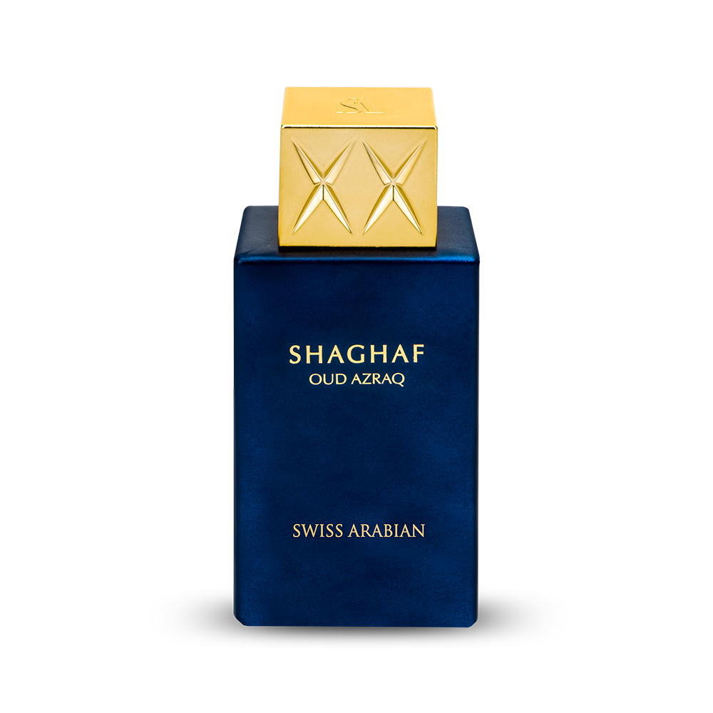 Swiss Arabian Shaghaf Oud Azraq Eau De Parfum Unisex 74 ML - box and bottle packaging