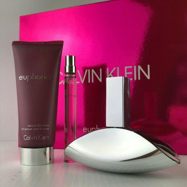 Set - Calvin Klein Euphoria 50 ML EDP Spray + 10 ML EDP Roller Ball + 100 ML Body Lotion For Women - authentic fragrance f...