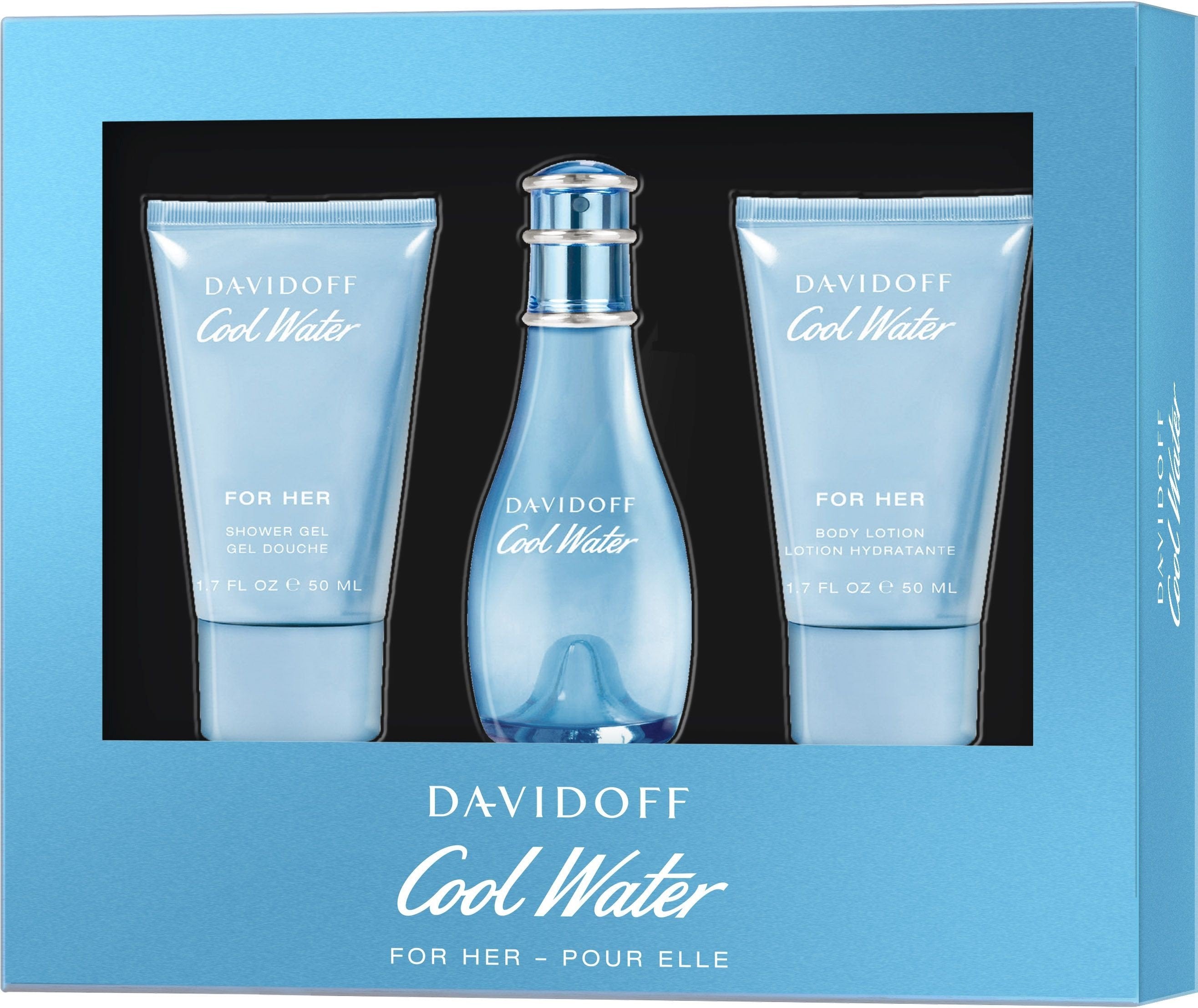 Set - Davidoff Cool Water 50 ML EDT Spray + 50 ML Shower Gel + 50 ML Body Lotion - authentic fragrance from Brands Warehou...