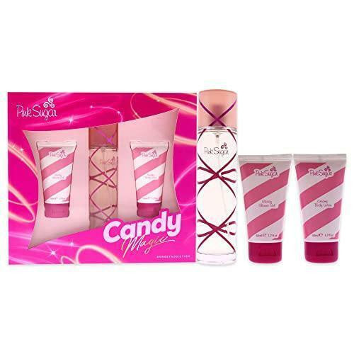 Set - Aquolina Pink Sugar 100 ML EDT Spray + 50 ML Shower Gel + 50 ML Creamy Body Lotion for Women - authentic fragrance f...