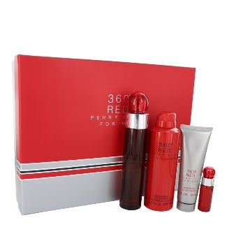 Set - Perry Ellis 360 Red 100 ML EDT Spray + 170g Body Spray + 90 ML Shower Gel + 7.5 ML EDT Spray for Men - authentic fra...