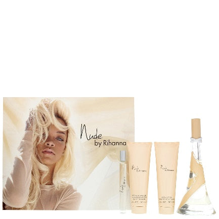 Set - Rihanna Nude 100 ML EDP Spray + 90 ML Body Lotion + 90 ML Shower Gel + 10 ML EDP Spray for Women - authentic fragran...