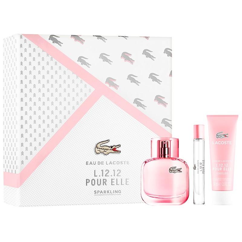 Set - Lacoste Sparkling 50 ML EDT Spray + 50 ML Shower Gel + 10 ML EDT Roller Ball For Women - authentic fragrance from Br...