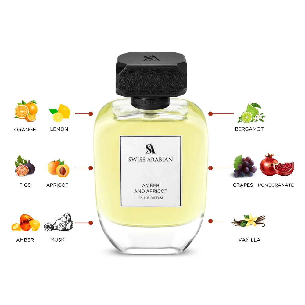 Swiss Arabian Amber And Apricot Eau De Parfum For Women - 100 ML - box and bottle packaging