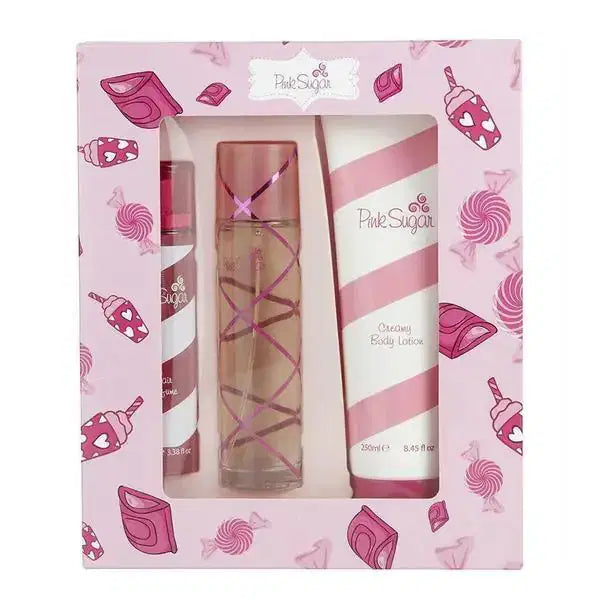 Pink Sugar Women 100 ML Edt Spray And 250 ML Body Lotion And 100 ML Hair Perfume - authentic fragrance from Brands Warehou...
