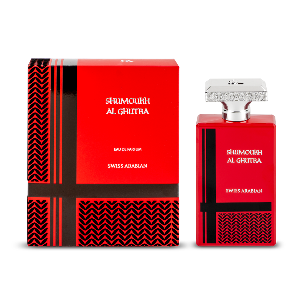Swiss Arabian Shumoukh Al Ghutra Eau De Parfum For Men - 100 ML - box and bottle packaging