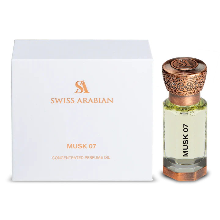 Swiss Arabian Musk 07 Concentrated Perfume Oil For Women - 12 ML - box and bottle packaging