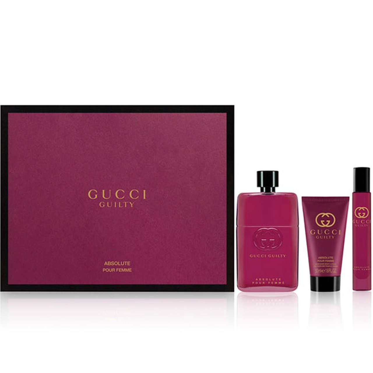 Gucci Guilty Absolute Pour Femme 90ml Edp Spray And 50ml Body Lotion And 7.4ml Rollerball