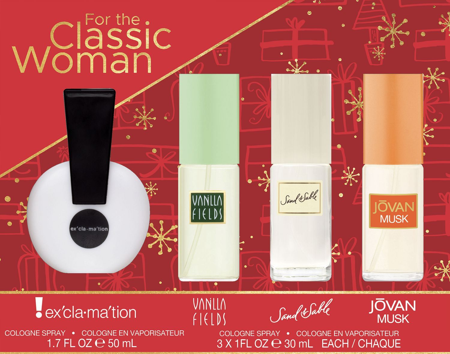 Set - Coty Classic Women Omni 50ml Exclamation + 30ml Vanilla Fields + 30ml Sand & Sable + 30ml Jovan.