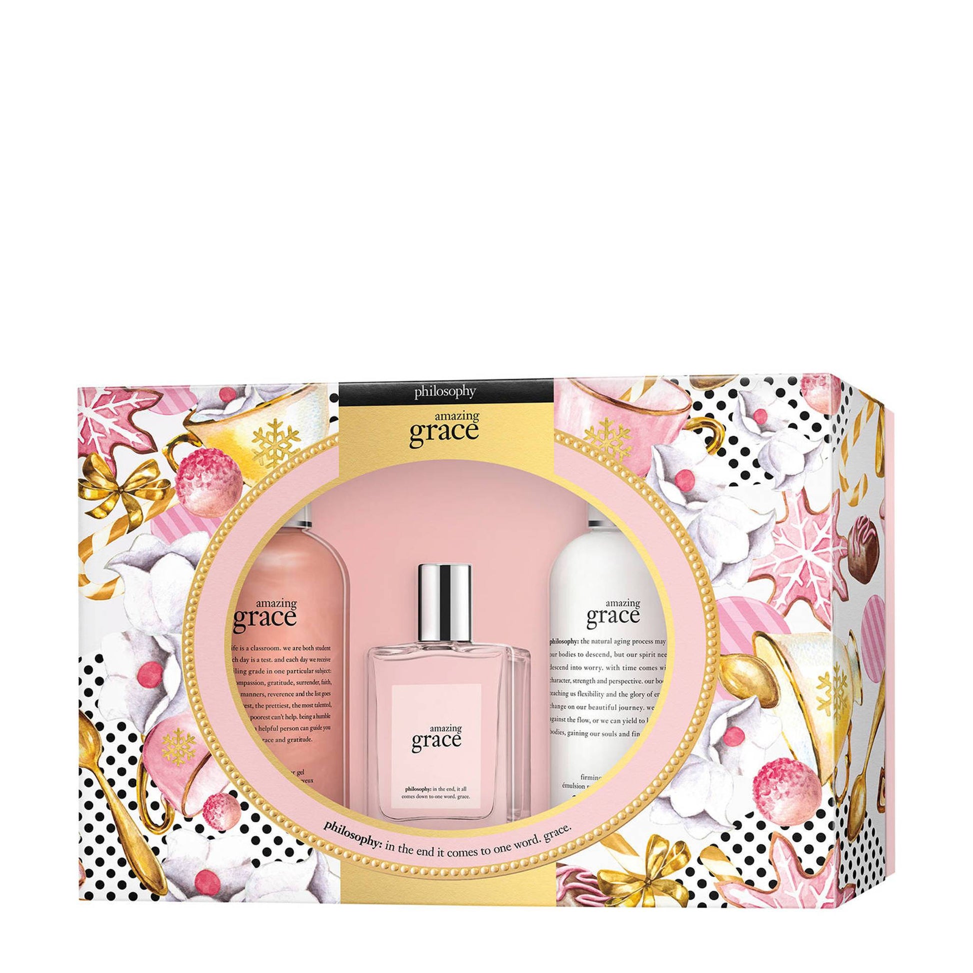 Set - Philosophy Amazing Grace Amazing Grace 60ml EDT Spray + 240ml Shampoo, Shower Gel & Bubble Bath + 240mlfirming Body Emulsion For Women