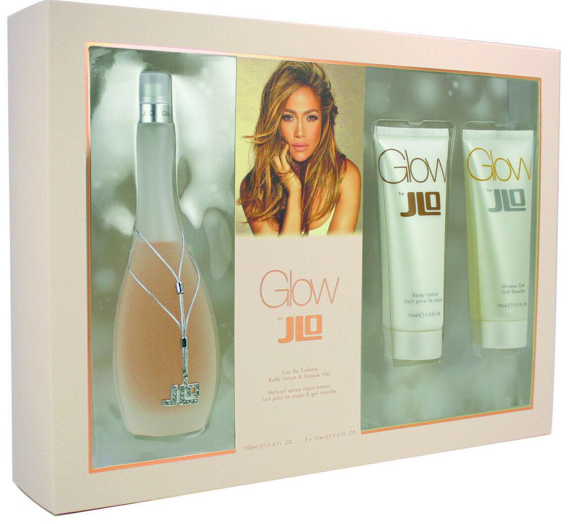 Set - Jennifer Lopez Glow 100ml EDT Spray + 75ml Body Lotion + 75ml Shower Gel For Women