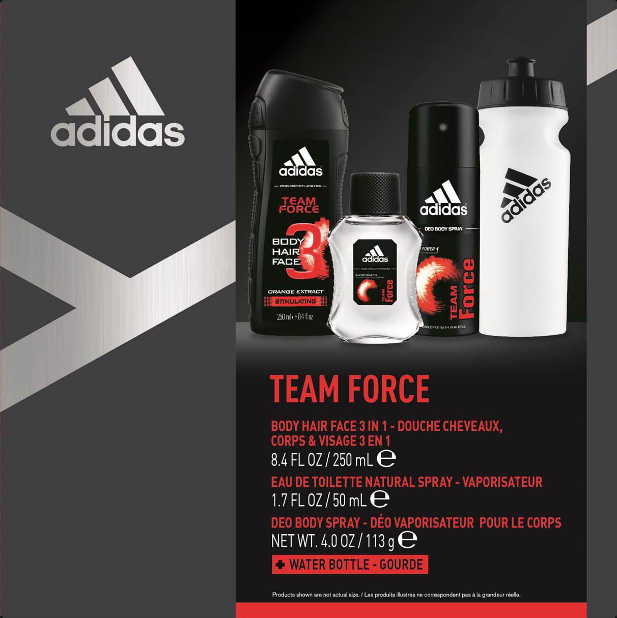 Adidas Team Force 50 ML Edt Spr + 113g B/S+ 250 ML S/G + Water Bottle (M) - Set - authentic fragrance from Brands Warehous...