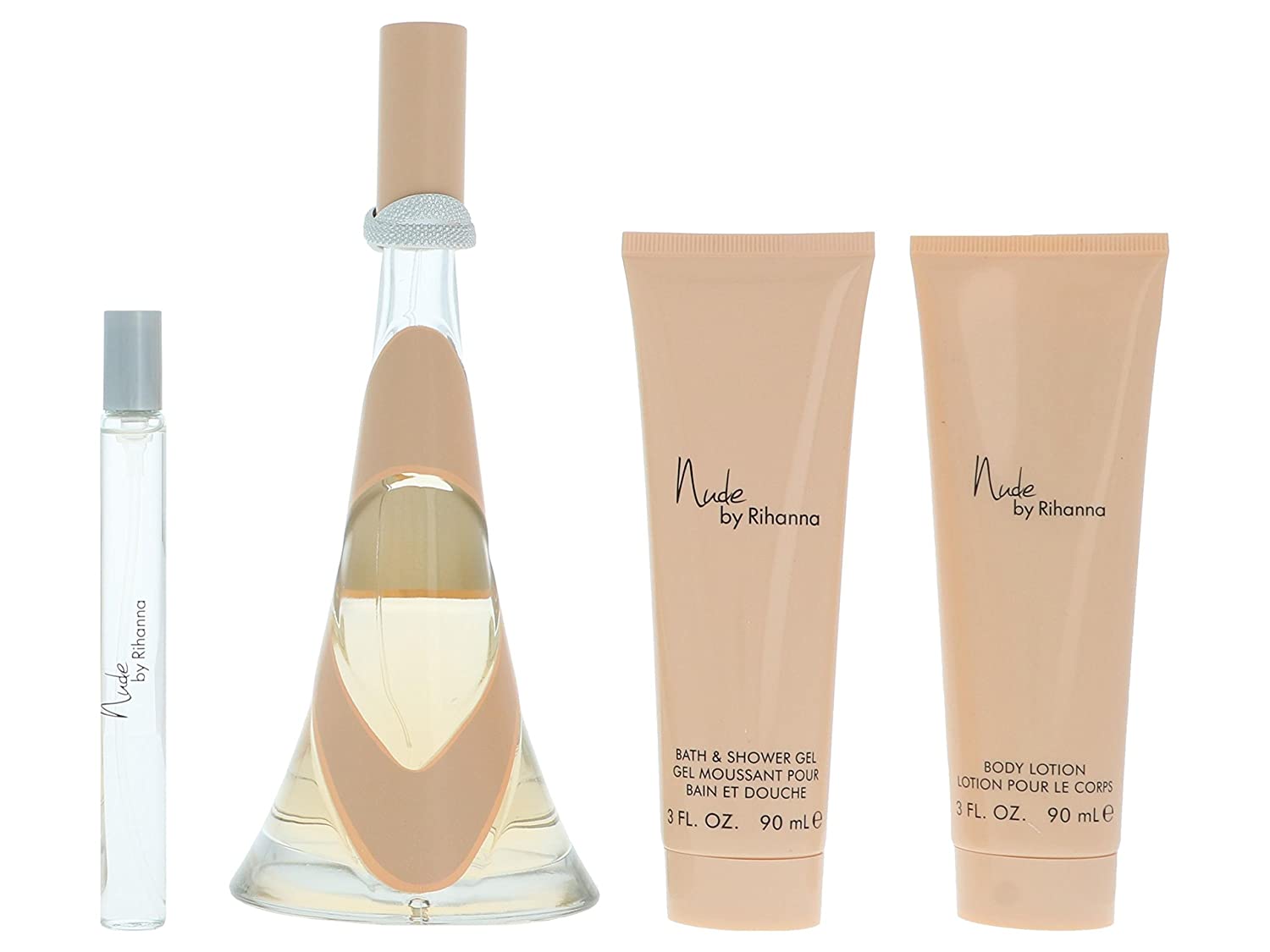 Rihanna Nude Women 100 ML Edp Spray And 90 ML Body Lotion And 90 ML Shower Gel And 10 ML Edp - authentic fragrance from Br...