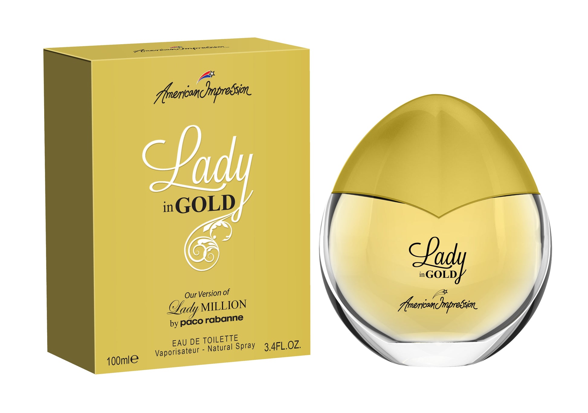 American Impression Lady In Gold 100ml EDT Spray (Impression Of Paco Rabane Lady Million)