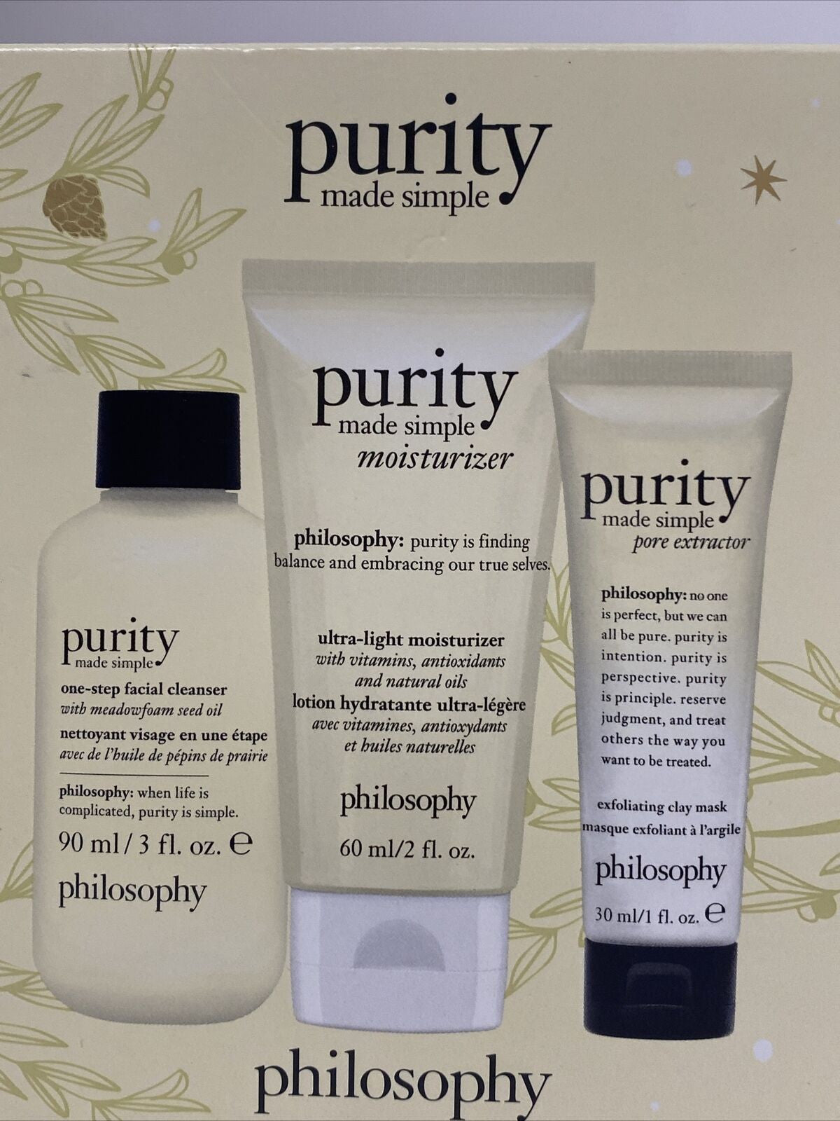 Set - Philosophy Purity Made Simple 90 ML Facial Cleanser + 60 ML Moisturizer + 30 ML Pore Extractor - authentic fragrance...