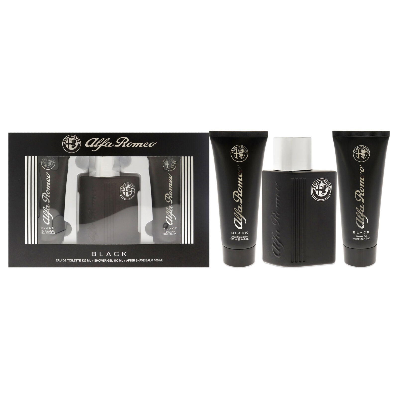 Set - Alfa Romeo Black 125 ML EDT Spray + 100 ML After Shave Balm + 100 ML Shower Gel for Men - authentic fragrance from B...
