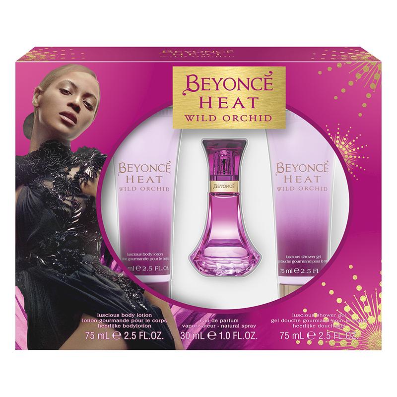 Set - Beyonce Wild Orchid EDP + Shower Gel + Body Lotion - box and bottle packaging