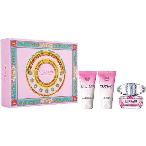 Set - Versace Bright Crystal 50 ML EDT Spray + 50 ML Body Lotion + 50 ML Shower Gel For Women - authentic fragrance from B...